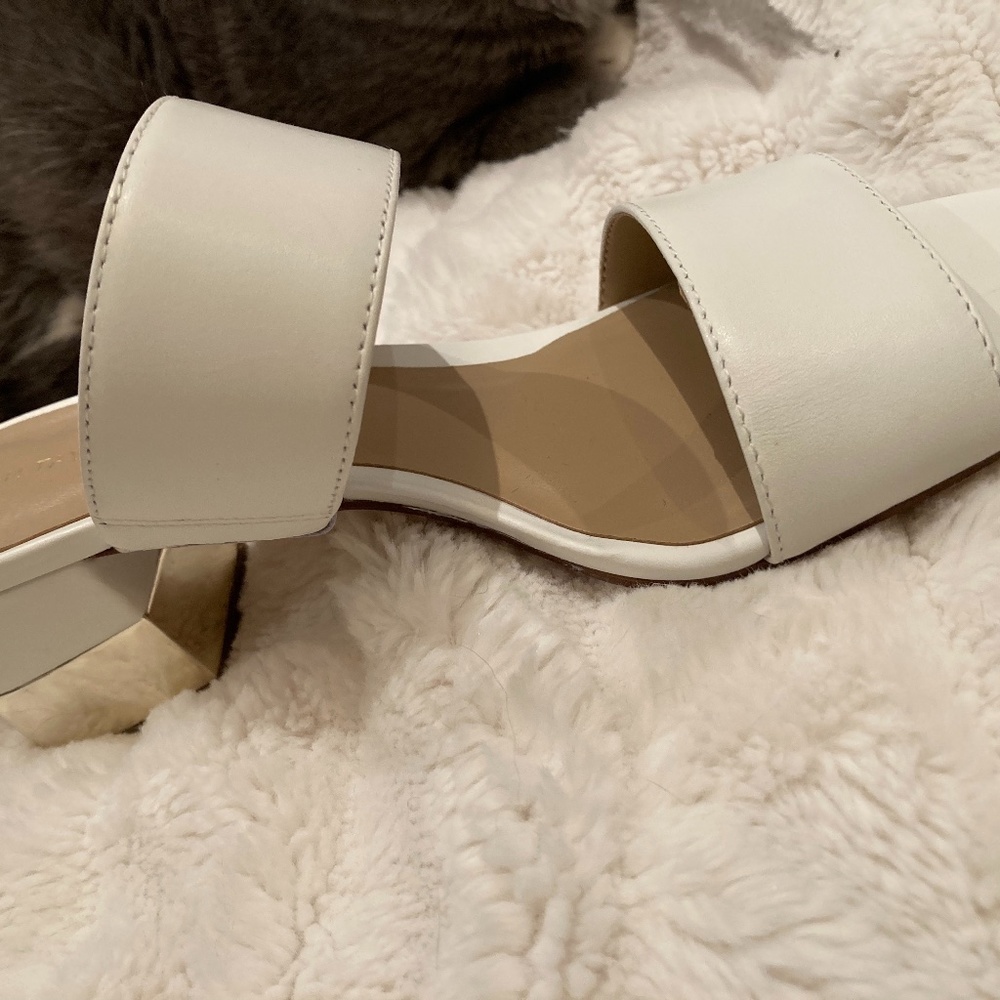 Slip-on White Silver Accented Heel Sandals
